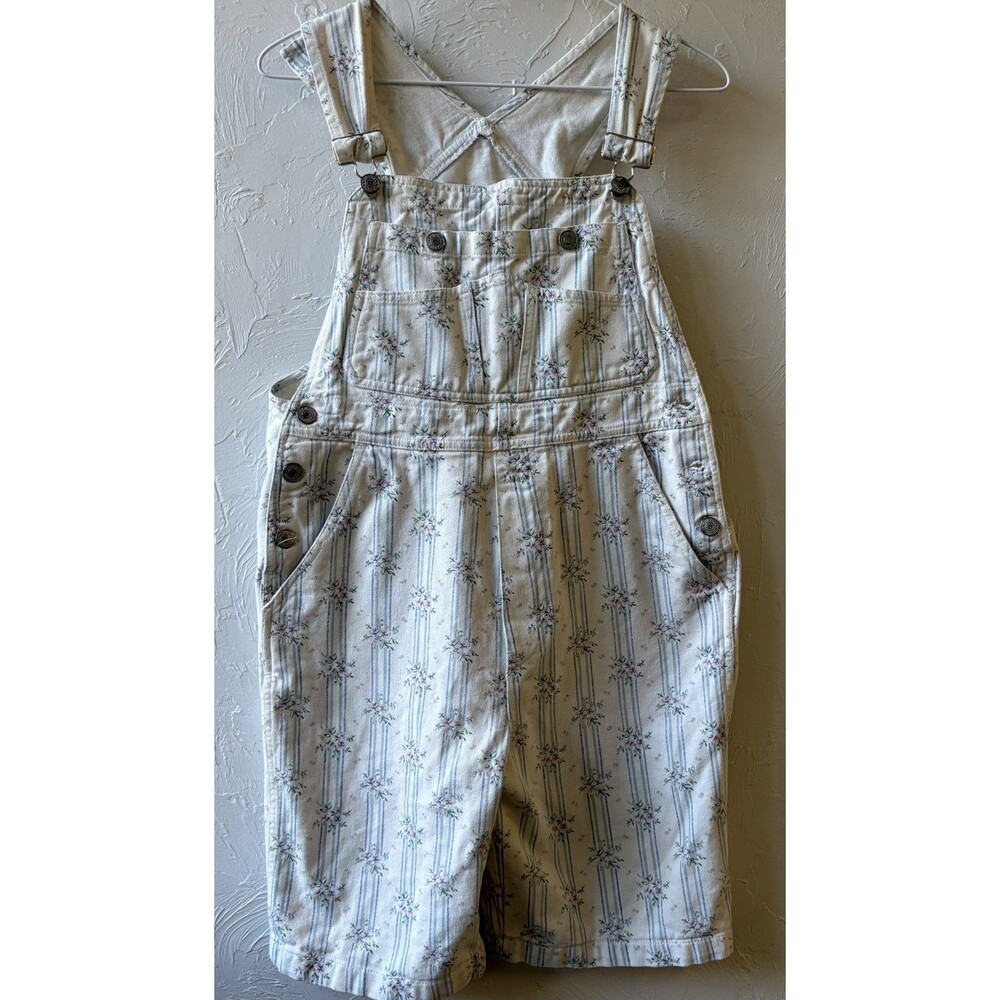 NO! Jeans Short Overalls Shortalls VTG Floral Cottage core Blue/Pink Flowers S